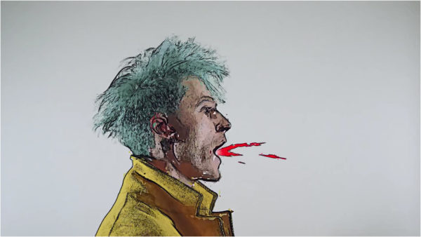 Blood spurting out of MGK's cartoon mouth